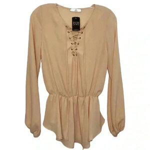 Boutique Agaci Pink Prairie Lace Peplum Blouse